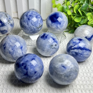 Natürliche Afghanische Kristallkugel Blau-Weißes Porzellanmuster 4-6cm UV-Fluoreszenz Heilende Energie Wohndekor Sammlerstück Geschenk - Product Image 1