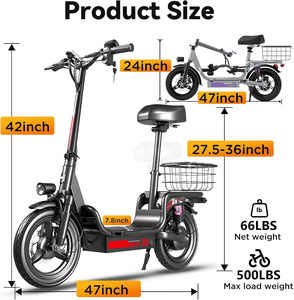 Trottinette avec panier avant amovible pour voiturette de golf ou trajets quotidiens, 720W, capacité de 500lbs, 3 modes de vitesse, trottinette T3 avec - Product Image 6