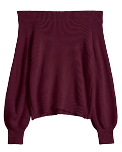 Pull en tricot côtelé à épaules dénudées pour femmes, manches lanternes, couleur unie, vêtements décontractés d'automne, 100% acrylique - Product Image 1