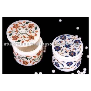 Boîtes en marbre incrusté, boîtes à pilules de forme ronde - Product Image 1