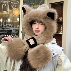 Stile coreano Jacquard peluche volpe cappello All-In-One donna autunno inverno ciclismo caldo due pezzi Set <span class=keywords><strong>Wai</strong></span> con cappuccio - Product Image 4