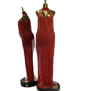 Robe longue ajourée à strass et franges pour femme, idéale pour chanteuse, mannequin, défilé ou soirée - Product Image 5
