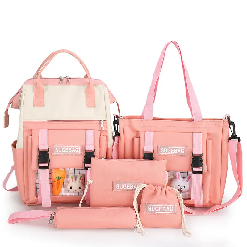 Newest Hot Large Japanese Style Pink Lovely School Backpack Set Bag Girls Fashion Schoolbag 4PCS High School Bag Set For School