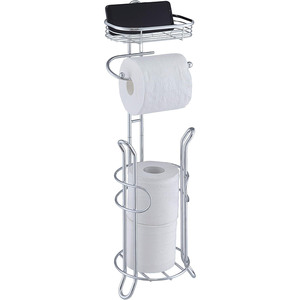 Porte-papier toilette en métal robuste pour salle de bain, finition chromée, avec <span class=keywords><strong>étagère</strong></span>s de rangement - Product Image 1