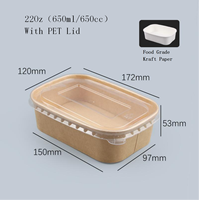 Boîte d'emballage jetable en papier kraft avec couvercle transparent en PET pour sushi, nouilles, sucre, viande, gaufrage et laminage mat