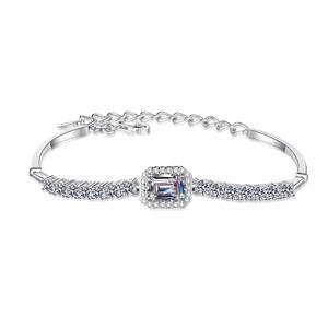 Classic Engagement Party Bracelet S925 Sterling Silver with 1ct Blue Moissanite Emerald Cut Diamond <b>Fine</b> Jewelry for Women - Product Image 1