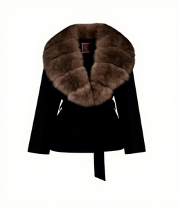 Cappotto <span class=keywords><strong>trench</strong></span> in cashmere da donna con collo in pelliccia di zibellino e volpe, lunghezza corta, colore zibellino - Autunno/Primavera/Inverno - Product Image 1