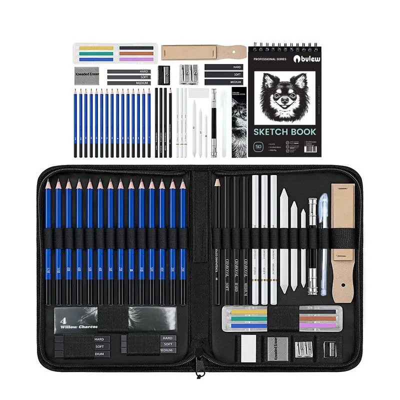 Bview Art 49 pz completo e professionale di disegno d'arte forniture matite Set con 3 colori Sketch Pad