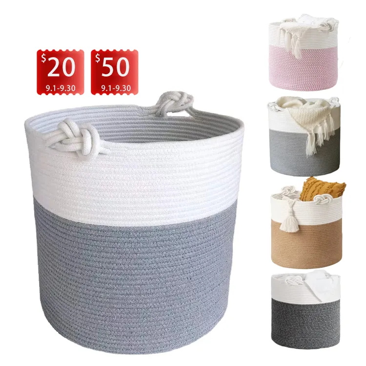 2023 yeni dokuma sepet battaniye oyuncaklar depolama sepeti büyük yorgan yastıkları ile eşya kutuları pamuk halat sepet kolları