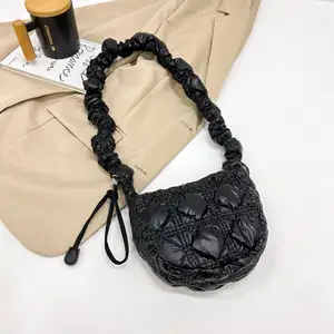 Large Capacity Crossbody Bag Nylon Underarm Fashion Embroidered Puffer Handbag Pleated Puff Cloud Bag