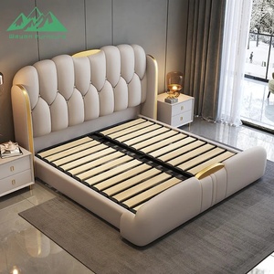Lit en cuir souple moderne de luxe : cadre en bois d'eucalyptus réglable, <span class=keywords><strong>taille</strong></span> <span class=keywords><strong>king</strong></span>/queen, choix de couleurs multiples pour la chambre à coucher - Product Image 6