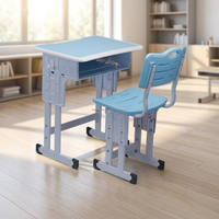 Ensemble de bureau et chaise d'école en acier robuste, réglable en hauteur, table d'étude pour étudiants, ensemble de chaise et de table pour salle de classe avec boîte à livres
