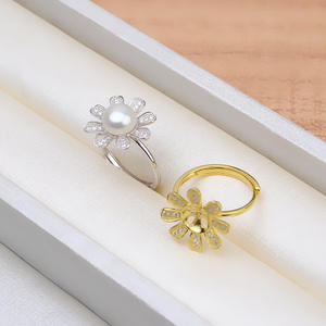 S925 <b>Silver</b> Sunflower Pendant Female <b>Headband</b> Earnail Ring Set Clavicle Chain Pearl Empty Stand DIY Accessories Fine Jewelry Set - Product Image 3