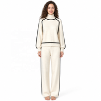 Pull en maille surdimensionné à col montant personnalisé avec logo pour femme, automne-hiver, manches longues, passepoil contrastant, vente en gros