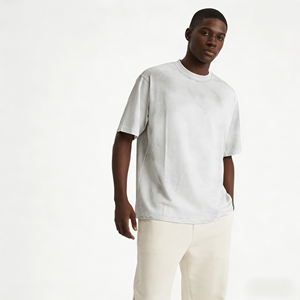 T-shirts décontractés personnalisés pour hommes, style hip-hop, à manches courtes, brodés, délavés à l'acide, 100 % coton tricoté, 280 grammes, respirants, vierges - Product Image 3