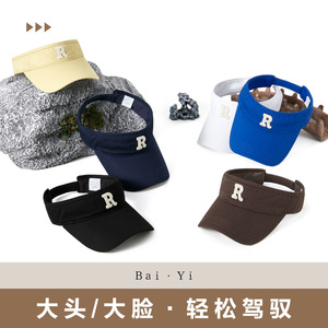 หมวกกันแดดทรง R Letter Visor สีน้ำเงินเข้ม ผ้าฝ้าย สำหรับทุกเพศ พับได้ ปีกโค้ง สำหรับกิจกรรมกลางแจ้ง กีฬาฤดูร้อน ป้องกันแสงแดด - Product Image 3