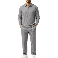 Ensemble décontracté pour homme, pantalon droit à manches longues, col rabattu, deux pièces, automne