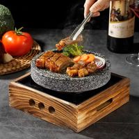 Plaques de cuisson en pierre de lave noire pour barbecue, idéales pour restaurants et usage domestique, avec réchaud à alcool intégré pour la cuisson de steaks et plats chauds