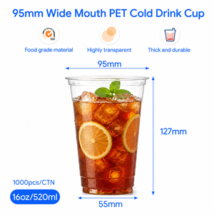 Professional 95mm 16oz PET <b>Plastic</b> <b>Cup</b> Round Disposable PET Cold <b>Drink</b> <b>Cup</b> For Beverage Store Use - Product Image 2