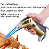 Briquet torche rechargeable HONBAN pour la cuisine à domicile et les barbecues en plein air avec flamme réglable et réservoir de gaz grande capacité