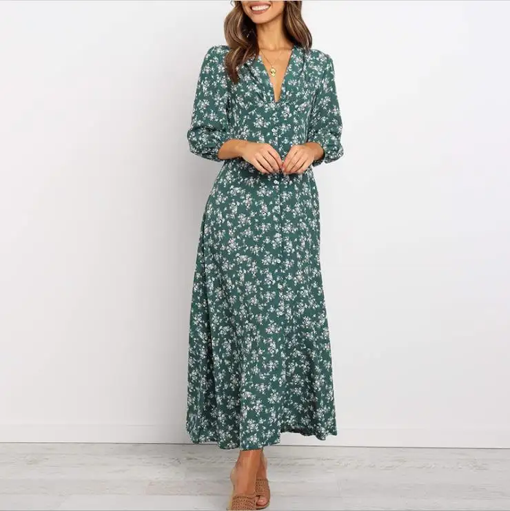 long sleeve chiffon clothes women dress vintage long bohemian dress for ladies