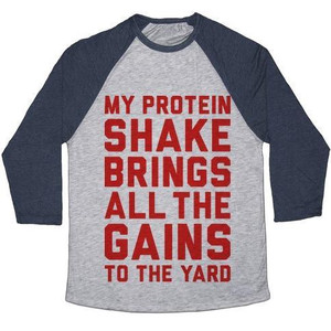 Mon shake protéiné apporte toutes les performances sur le terrain – T-shirt de baseball unisexe en tissu mélangé - Product Image 3