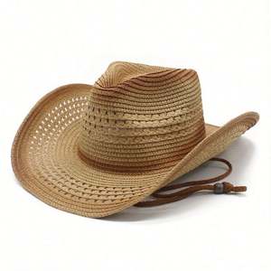 Chapeau de soleil vintage en paille pulvérisée pour voyage en plein air, style cowboy western - Product Image 3