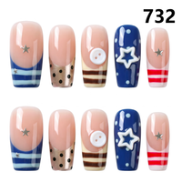 Uñas Postizas 3D Hechas a Mano, Estilo Francés, 10 Piezas, para Dedos, Modelo 221-225