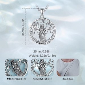 Bijoux de mariage vintage, argent sterling 925, amulette de protection HECATE, pendentif triple lune déesse, collier pour homme et femme, cadeau - Product Image 2