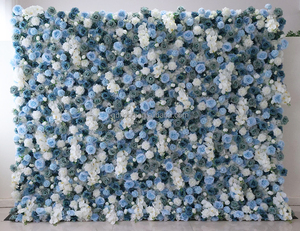 A36 8ft by 8ft Fournitures de mariage Panneau mural floral Décoration Lumière artificielle <span class=keywords><strong>Soie</strong></span> blanche Fleur de rose bleu royal Toile de fond murale - Product Image 3