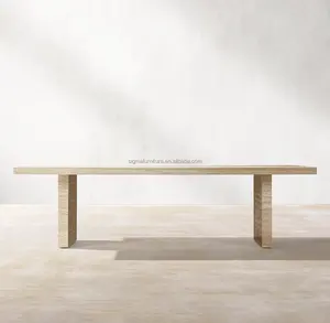 Italian Light Luxury Natural Travertine Dining Room Furniture Honed Stone Rectangular Dining Table