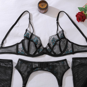 <span class=keywords><strong>Ensemble</strong></span> de lingerie féminine sexy Yicheng Premium, sensuel, brodé de fleurs, 5 pièces, avec <span class=keywords><strong>porte</strong></span>-jarretelles et bas, sous-vêtements intimes pour femmes - Product Image 6