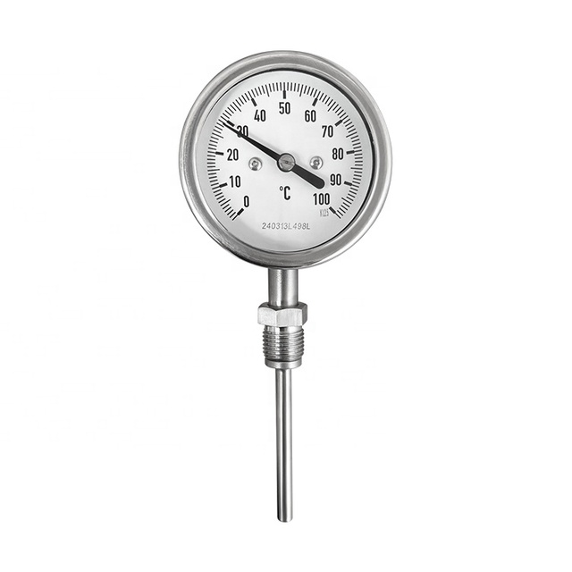 Radial Thermometer 2.5inch Dial 0~100degree C Stainless Steel Probe Bimetal Pipe Thermometer