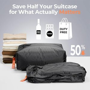 Organisateur de vêtements de voyage Relime, 2 sacs sous vide gris, pompe sans fil, rectangulaire, polyester TPU, compression pour le rangement des vêtements - Product Image 3