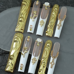 Prix d'usine, vente en gros : Faux ongles à presser 3D sculptés à la main, 10 pièces, en acrylique, forme amande, personnalisés, faux ongles complets - Product Image 3