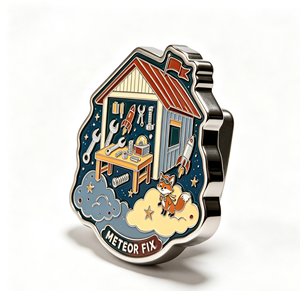 Pin de metal esmaltado con ilustración de zorro, temática espacial, insignia de taller de reparación de cohetes, decoración coleccionable - Product Image 3