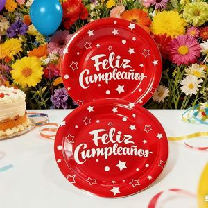 Vajilla Desechable de Color Brillante para Fiestas, Platos de Papel con Lámina Dorada Española para Actividades, <span class=keywords><strong>Cumpleaños</strong></span>, Reuniones de Amigos - Product Image 6