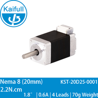 Motor paso a paso híbrido Kaifull Nema 8 de 2 fases, CC 24V, 20mm, 1.8°, 0.6A, 2.2N.cm, KST-20D25-0001, micro paso, conector JST, para uso médico