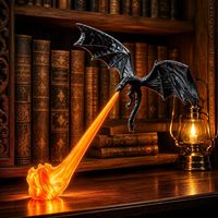 Lampe d'angle pour étagère Dragon, en résine imprimée en 3D, Dragon noir cracheur de feu, flamme rouge LED, décoration d'étagère volante fantastique pour la maison