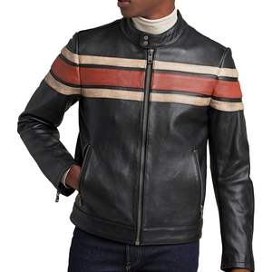Veste en cuir classique vintage pour homme, style Cafe Racer, manches longues, couleurs contrastées, coupe-vent, vêtements de moto - Product Image 4