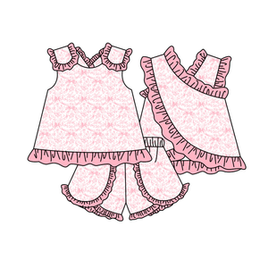 Conjuntos de 2 Piezas de Ropa para Niñas, Camiseta sin Mangas con Lazo de Flores, Algodón y Spandex Transpirable, Pantalones Cortos Tipo Pañal, Ropa para Hermanas - Product Image 3