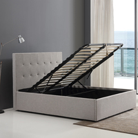 Lit moderne européen gris clair double king size en tissu doux rembourré avec rangement et cadre métallique
