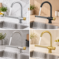 Robinet de cuisine à bec cascade en acier inoxydable 304, monocommande, à poser sur le plan, double fonction, noir mat
