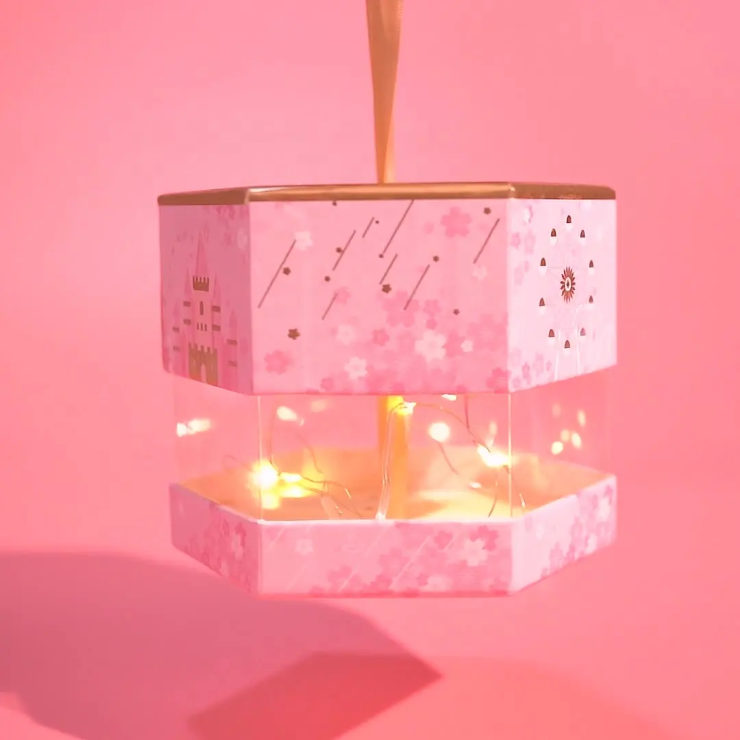 Boîte impression fleurs de cerisier papier polygone carton hexagonal transparent boîte d'emballage en papier cadeau avec fenêtre