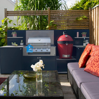 Cuisine extérieure de luxe moderne en acier inoxydable, îlot de cuisson avec barbecue, évier, robinet et crédence, chariot de cuisson, Sweet Home