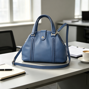 Business Casual <b>Satchel</b> Purse Smooth Leather Snap Closure Detachable Shoulder Strap Multi Pocket Handbag - Product Image 5