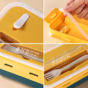 Lonchera con asa, compartimentos, apta para microondas, hermética, 1100 ml, rectangular, con tapa de plástico para preparar comidas - Product Image 2