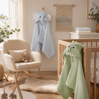 Serviette de bain à capuche pour bébé avec logo personnalisé, en polaire corail certifiée OEKO-TEX, motif éléphant et dinosaure, ensemble cadeau, serviette de bain à capuche extra large