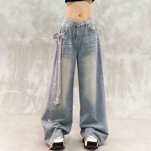 Pantalon large taille haute style américain, nouvelle décoration à lanières papillon, coupe ample amincissante, polyvalent et tendance - Product Image 5