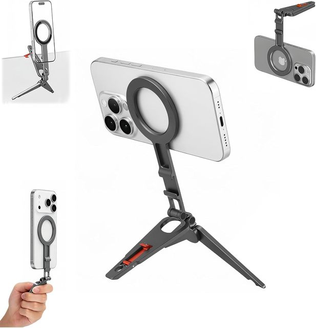 Phone Accessories 270° Rotating Head Magnetic Phone Tripod 1/4" Screw Cold Shoe Aluminum Strong Magnet Foldable Mini Phone Stand
